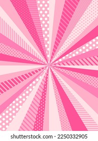 vertical pink background with concentrated lines, polka dots and stripes