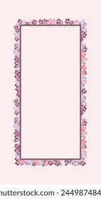 Vertical Pink floral frame pattern design. Beautiful and charming floral design. Simple and elegant Pink Flowers frame with copy space for text social media banner	