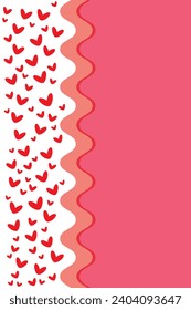 Vertical pink template red hearts like border Background wedding invitations greeting cards posters Birthday vector banner Copy space for your text Valentine's card Sipmle love design 14 february Wavy