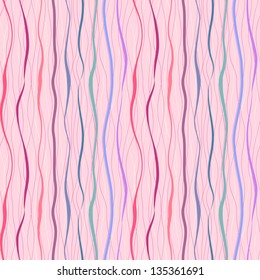 Vertical pink wavy stripes and lines. Retro seamless pattern