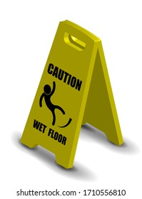 el suelo resbaladizo de la señal vertical de plástico sobre un fondo amarillo. Vector aislado