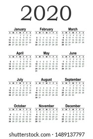 Vertical pocket calendar on 2020 year. Vector template calendar for business on white background