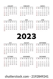 Vertical pocket calendar on 2023 year. template calendar for business on white background. Week starts from Sunday. Vector pocket calendar on 2023.