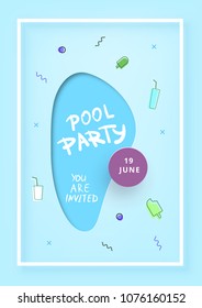 Vertical Pool Party banner.  Template for holiday summer flyer design. Vector illustration.
