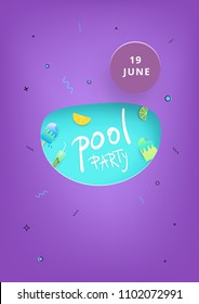 Vertical Pool Party banner. Template for holiday summer flyer design. Vector illustration.