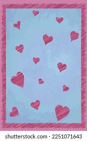 Vertical postcard with doodle hearts in a frame