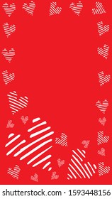 Vertical postcard, red background with white striped hearts, with place for text stock illustration for design and decoration