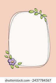 Vertical postcard template in a minimalist style with a frame, place for text and a floral pattern.