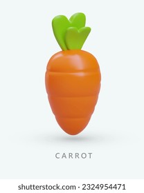 Vertical poster with 3D orange carrot. Color educational card, word study. Category mark of vegetables for store, phone application, website. Dietary vegetable