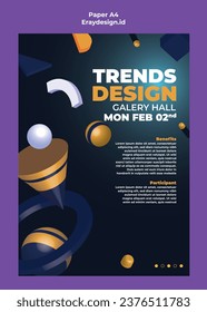 Vertical poster A4 template with geometric shapes