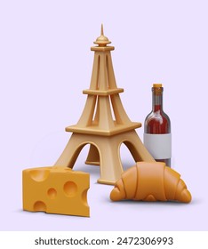 Vertical poster with architectural and gastronomic symbols of France