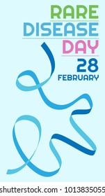 Vertical poster. Blue ribbon for the world rare disease day on 28 of February. On a color gradient background