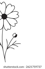 cartaz vertical ou modelo de cartão com um ícone simples de um botão de malva desenhado com várias linhas em estilo line art, para logotipos e tatuagens