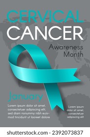 Vertical Poster for Cervical Cancer Awareness Month with a teal ribbon. Modern flat vector illustration