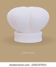 Vertical poster with chef hat. Advertising template for mobile applications. Culinary theme. White kitchen uniform, toque. Symbol of mastery. Head of kitchen staff