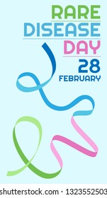 Vertical poster. Colored ribbon for the world rare disease day on 28 of February. On a color gradient background