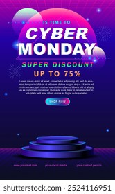 vertical poster of Cyber Monday banner with podium design and gradient concept. vector illustration