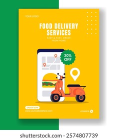 Vertical Poster Design Templates for Food Delivery Service in Flat Vector Style