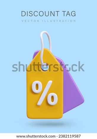 Vertical poster with discount tag. Sales tags for store. Discount offer, price label concept. Special deal clearance sale tab sticker. Vector illustration in realistic 3d style