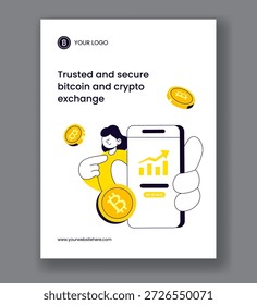 Vertical Poster Featuring Cryptocurrency Wallet Trading In Hand Drawn Flat Cartoon Illustration