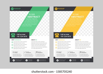 Vertical poster flyer pamphlet brochure cover design layout space for photo background, vector illustration template in A4 size. Black, white, green and orange color.