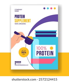 Vertical Poster Illustration Highlighting Protein Supplements in Flat Style