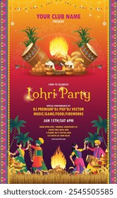 vertical poster of Lohri party with gradient color concept, happy lohri background