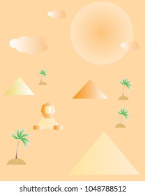 Vertical poster with pyramids, sphinx and palm trees. Abstract image. Tourism. Vector illustration.