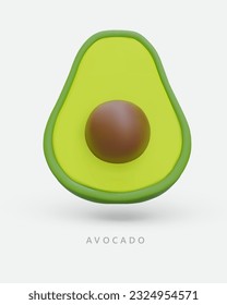 Vertical poster with realistic avocado half. Ripe green avocado with pit. Educational card with text. Concept for phone apps, diet cards, vegetarian labels