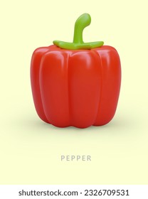 Vertikales Poster mit realistischem Süßpaprika. Design für Lehrkarten mit Unterschrift. Lerne Namen von Gemüse. Kategorie-Kennzeichnung im Lebensmittelgeschäft. Vorlage für Telefonanwendungen