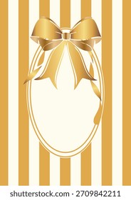 Plantilla de cartel de Vertical en color claro con rayas amarillas con un lazo dorado voluminoso, para invitaciones, volantes o marcos decorativos