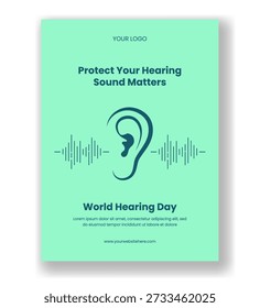 Cartaz vertical Dia Mundial da Audição Flat Cartoon Hand Drawn Template Ilustração