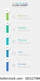 Vertical Process Flow Chart Template, Infographics Design Elements With Numbers, And Text, Business Infographics, Workflow, Steps, Options.