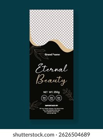 vertical Products Packaging Label design for cosmetic, beauty, skin care products packaging roll up or signage banner template, with products details Information with floral greetings card background