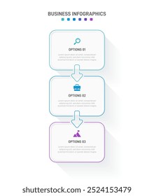 Vertical progress bar featuring 3 arrow-shaped elements, symbolizing the three stages of business strategy and progression. Clean timeline infographic design template. Vector for mobile presentation.