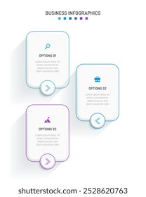 Vertical progress bar featuring 3 arrow-shaped elements, symbolizing the three stages of business strategy and progression. Clean timeline infographic design template. Vector for mobile presentation.