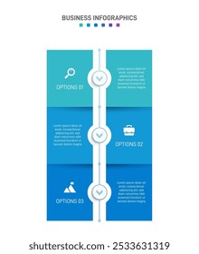 Vertical progress bar featuring 3 arrow-shaped elements, symbolizing the three stages of business strategy and progression. Clean timeline infographic design template. Vector for mobile presentation.