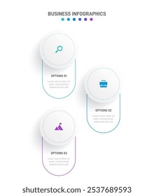 Barra de progresso vertical com 3 elementos em forma de seta, simbolizando os três estágios de estratégia e progressão de negócios. Modelo de design de infográfico de linha do tempo limpo. Vetor para apresentação móvel.