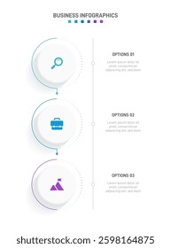 Vertical progress bar featuring 3 arrow-shaped elements, symbolizing the three stages of business strategy and progression. Clean timeline infographic design template. Vector for mobile presentation.