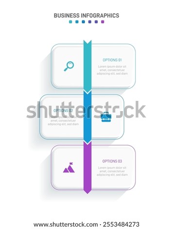 Vertical progress bar featuring 3 arrow-shaped elements, symbolizing the three stages of business strategy and progression. Clean timeline infographic design template. Vector for mobile presentation.