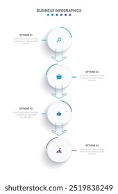 Vertical progress bar featuring 4 arrow-shaped elements, symbolizing the four stages of business strategy and progression. Clean timeline infographic design template. Vector for mobile presentation.