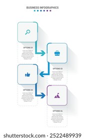 Vertical progress bar featuring 4 arrow-shaped elements, symbolizing the four stages of business strategy and progression. Clean timeline infographic design template. Vector for mobile presentation.