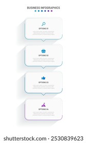 Barra de progresso vertical com 4 elementos em forma de seta, simbolizando os quatro estágios da estratégia de negócios e progressão. Modelo de design de infográfico de linha do tempo limpo. Vetor para apresentação móvel.