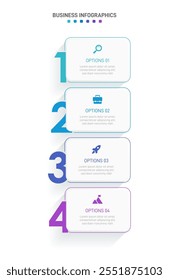 Vertical progress bar featuring 4 arrow-shaped elements, symbolizing the four stages of business strategy and progression. Clean timeline infographic design template. Vector for mobile presentation.