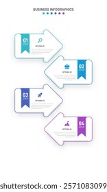 Vertical progress bar featuring 4 arrow-shaped elements, symbolizing the four stages of business strategy and progression. Clean timeline infographic design template. Vector for mobile presentation.