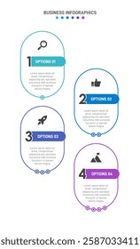 Vertical progress bar featuring 4 arrow-shaped elements, symbolizing the four stages of business strategy and progression. Clean timeline infographic design template. Vector for mobile presentation.