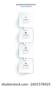 Vertical progress bar featuring 4 arrow-shaped elements, symbolizing the four stages of business strategy and progression. Clean timeline infographic design template. Vector for mobile presentation.