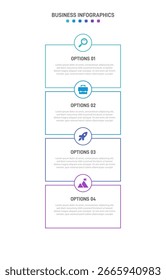 Barra de progresso vertical com 4 elementos em forma de seta, simbolizando os quatro estágios da estratégia de negócios e progressão. Modelo de design de infográfico de linha do tempo limpo. Vetor para apresentação móvel.