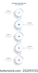 Vertical progress bar featuring 5 arrow-shaped elements, symbolizing the five stages of business strategy and progression. Clean timeline infographic design template. Vector for mobile presentation.