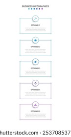 Vertical progress bar featuring 5 arrow-shaped elements, symbolizing the five stages of business strategy and progression. Clean timeline infographic design template. Vector for mobile presentation.